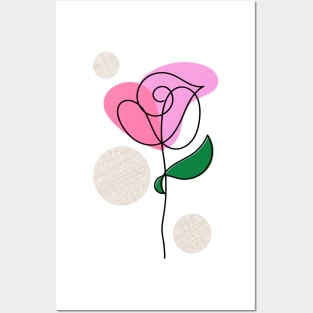 One line art pink rose Posters and Art